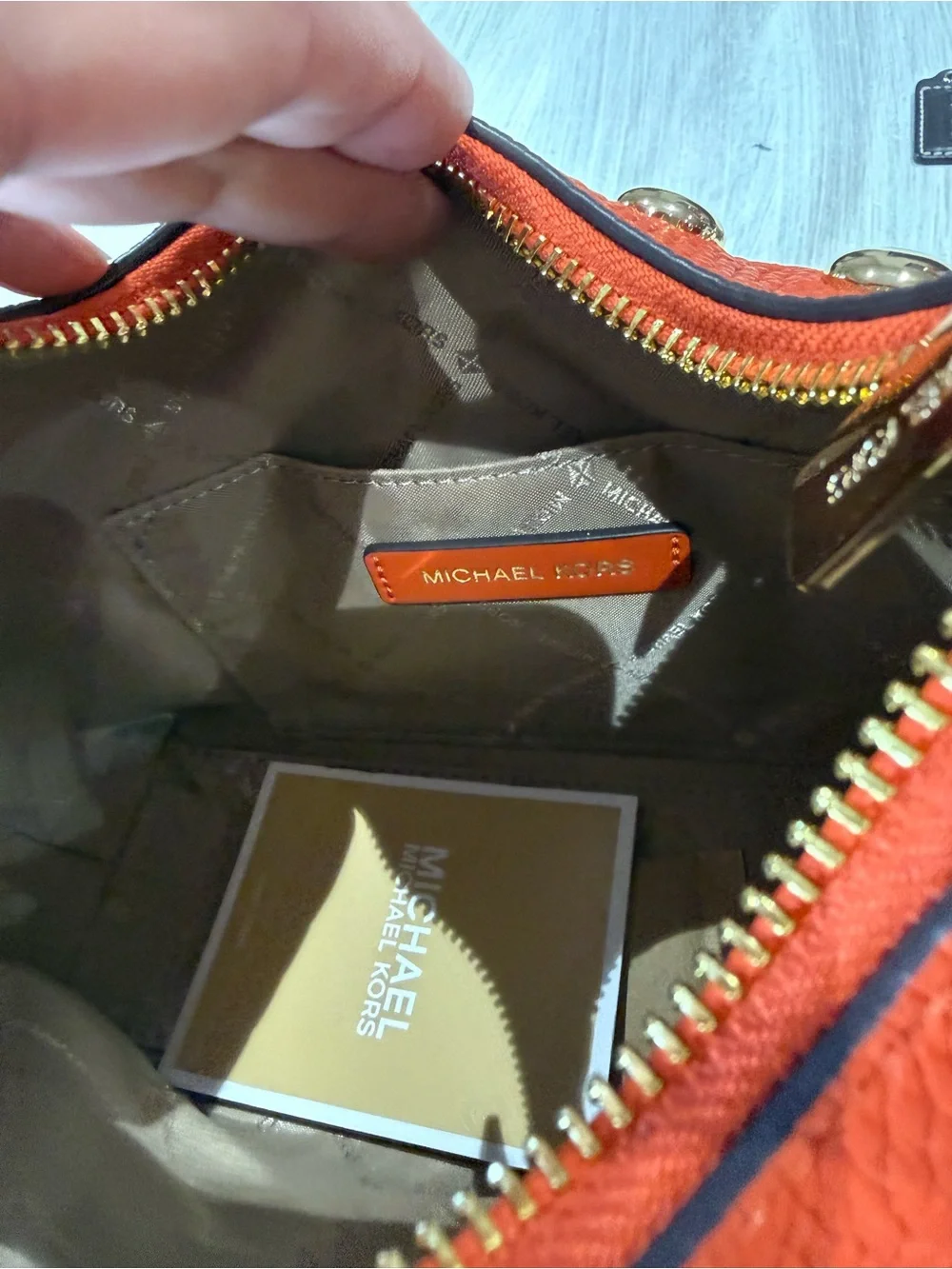 Michael Kors Ember Red Clay Studded Leather Crossbody Hobo